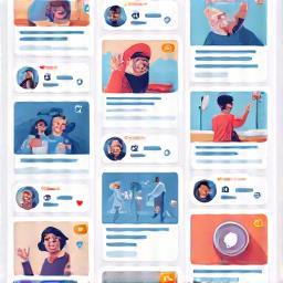 Visual representation of a social media feed with various content types